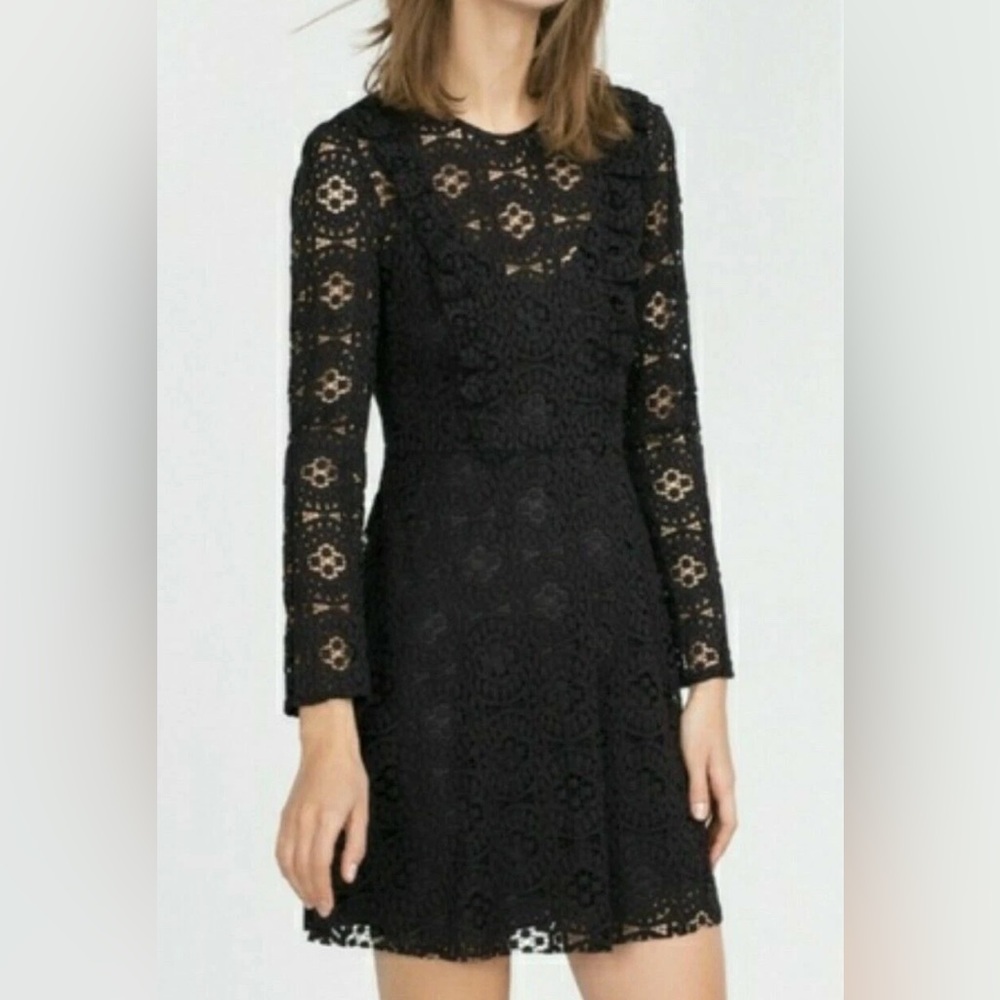 Zara black lace overlay dress, medium